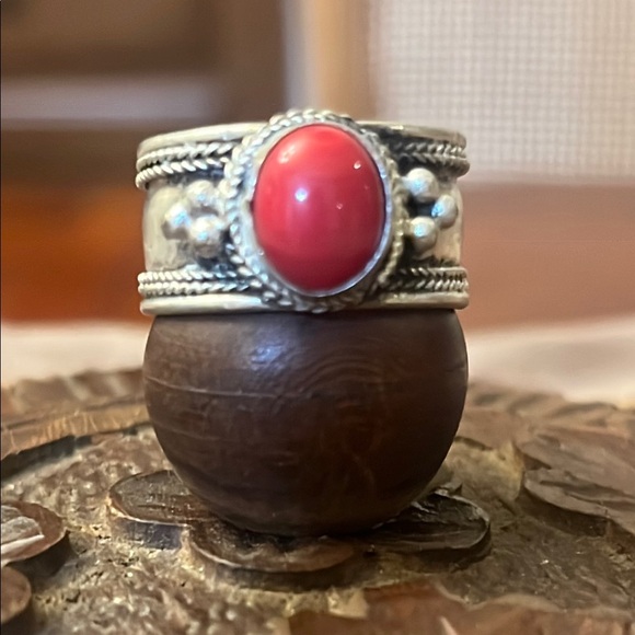 Silver Ring with Burnt Red Stone - Picture 1 of 4